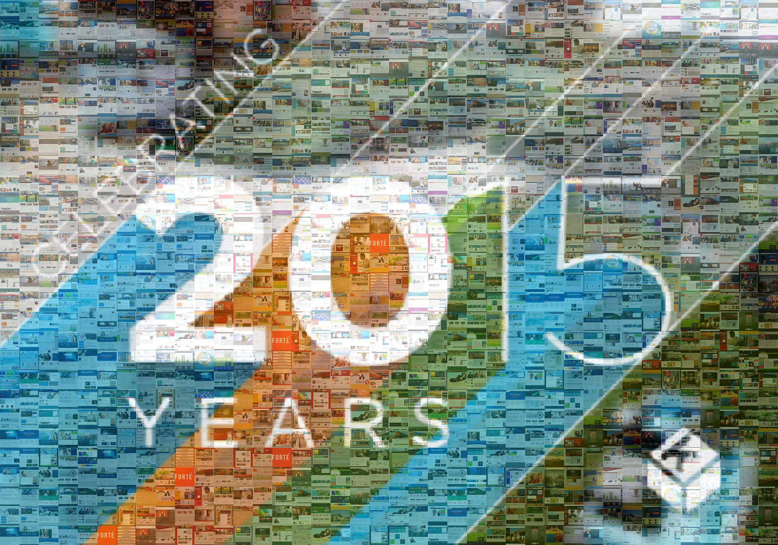 Photo of a transparent text that says 'Celebrating 2015 Years' on a background of entirely screenshots from websites. The 20 is specifically bolder than the rest of the text.