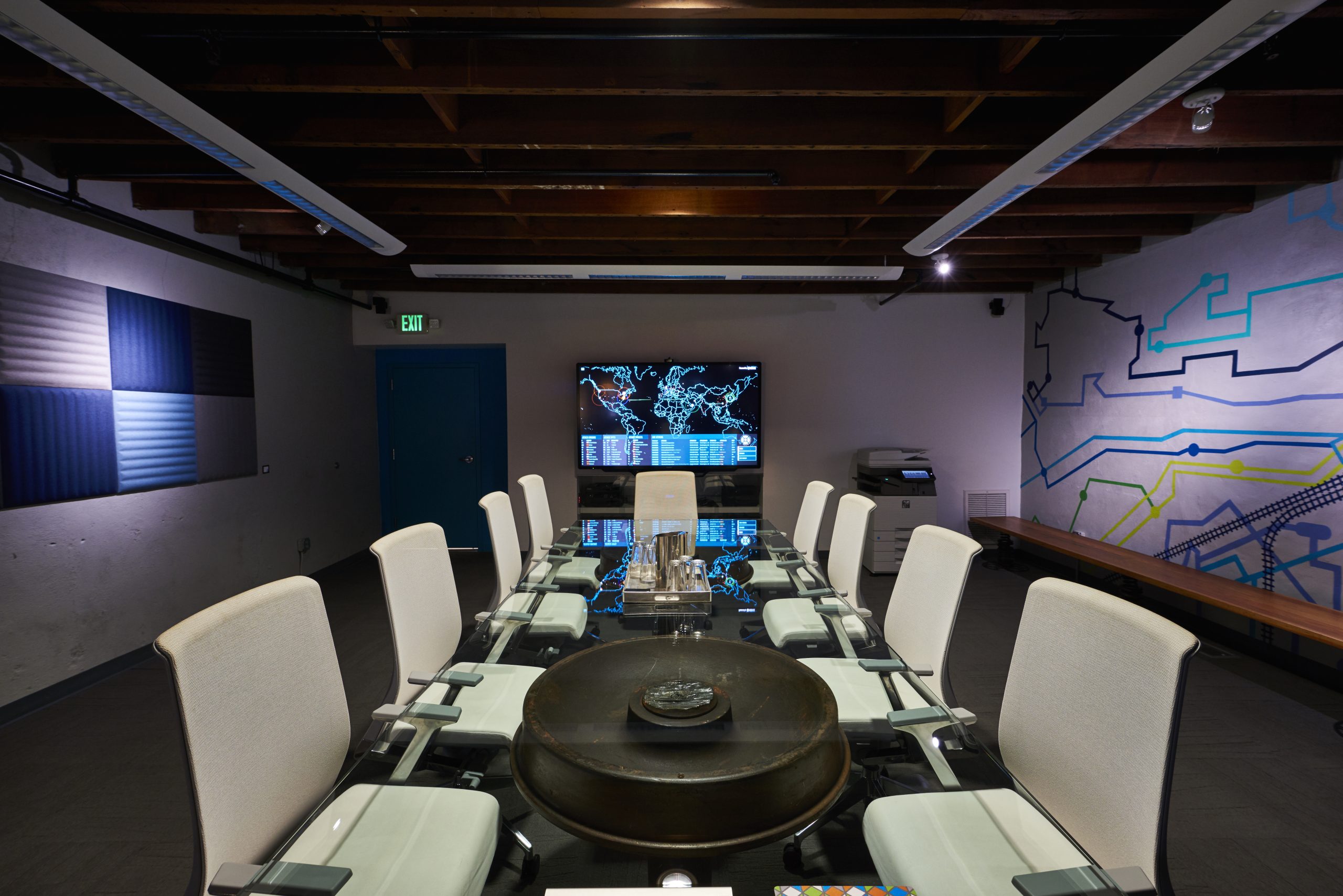Photo of Kinetic's conference room at night.