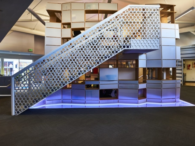 Photo of the staircase leading to the top of the Kinetic cube.