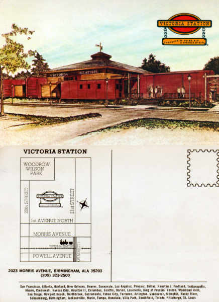 Old photo of postcard featuring a drawing and map of Victoria Station on Morris Avenue.