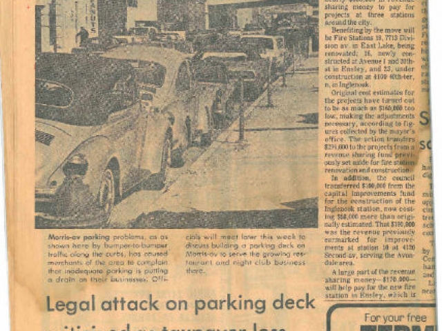 Photo of news paper clipping of cars parked on Morris Avenue.