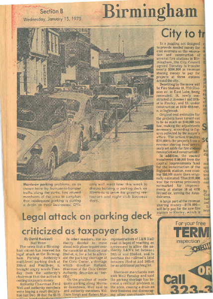 Photo of news paper clipping of cars parked on Morris Avenue.